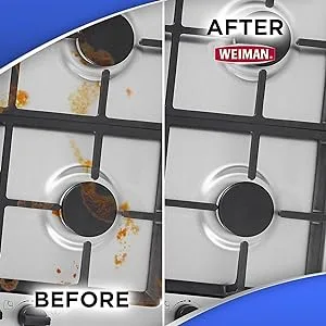 Weiman Gas Range and Stove Top Cleaner and Degreaser - 2 Pack - Dissolves Cooked On Food and Stains - Before and After