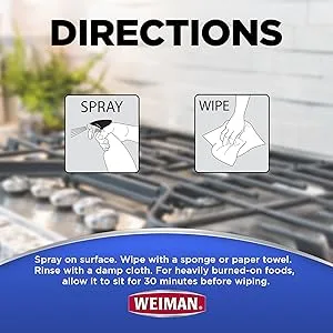 Weiman Gas Range and Stove Top Cleaner and Degreaser - 2 Pack - Dissolves Cooked On Food and Stains - directions