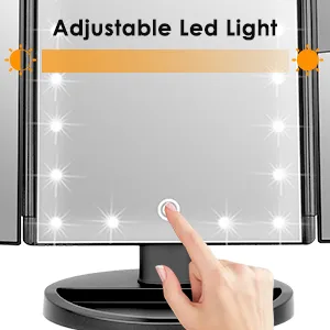 WEILY Makeup Mirror with 21 LED LightsTwo Power Supply Touch Screen and 1x2x3x Magnification Tri-Fold Vanity Mirror  Gift for Women (Black) - Adjustable Led Light
