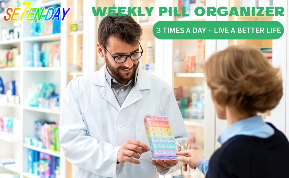 Weekly Pill Organizer3-Times-A-Day 7 Day Pill Box Large Compartments Moisture-Proof Pill Case Medication Reminder Portable Travel Container for Vitamins Fish Oil Compartments Supplements - PILL ORGANIZER