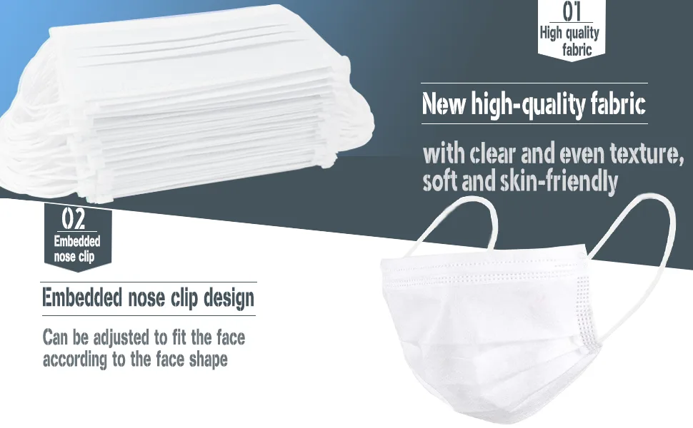 Wecolor 100 Pcs Disposable 3 Ply Earloop Face Masks Suitable for Home School Office and Outdoors (White) 100 Count (Pack of 1) White - white1