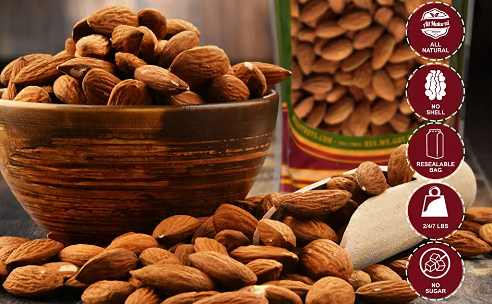 We Got Nuts Jumbo California Almonds 64oz (4 Pounds) (Whole Raw Naturel Shelled Unsalted) 4 Pound (Pack of 1) - Raw Almonds
