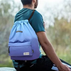 Waterproof Drawstring Bag Gym Bag Sackpack Sports Backpack for Men Women Girls 03-wave - A blue gradient fashion backpack being carried by men