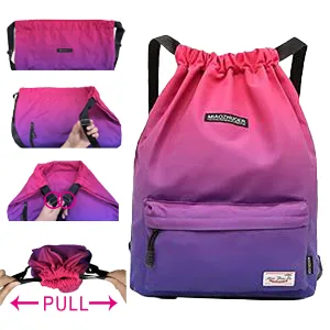 Waterproof Drawstring Bag Gym Bag Sackpack Sports Backpack for Men Women Girls 03-wave - Adjust the drawstring easily - loosen to flat, adjust two buckles in same position and pull to end