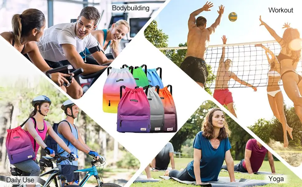 Waterproof Drawstring Bag Gym Bag Sackpack Sports Backpack for Men Women Girls 03-wave - Drawstring backpack is suitable for a variety of occasions