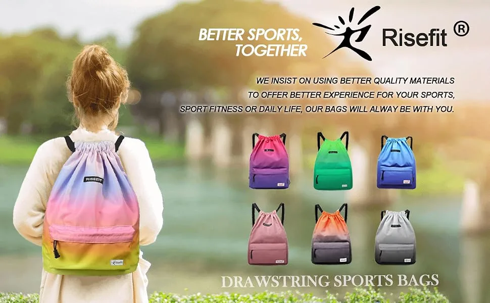 Waterproof Drawstring Bag Gym Bag Sackpack Sports Backpack for Men Women Girls 03-wave - Risefit - We insist on using better quality materials to offer better experience for your sports.