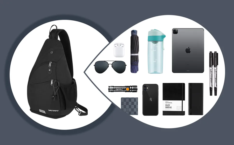 WATERFLY Sling Bag Crossbody Backpack: Over Shoulder Daypack Casual Cross Chest Side Pack Large Black - sling backpack