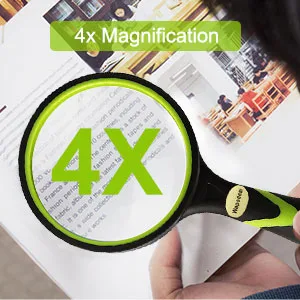 Wapodeai Magnifying Glasses Magnifying Glass 4X Handheld Reading Magnifier for Seniors  Kids 75mm Large Magnifying Lens with Non-Slip Rubber Handle for Reading and Hobbies. - 4X Magnification