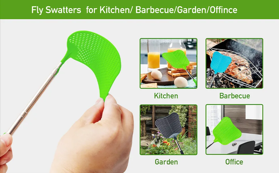Wapodeai 3 pcs Fly Swatter Fly Swatter PlasticTelescopic Fly Swatters Large Bug Swatter That Work for Indoor and Outdoor. (Black Blue Green) - Fly Swatter