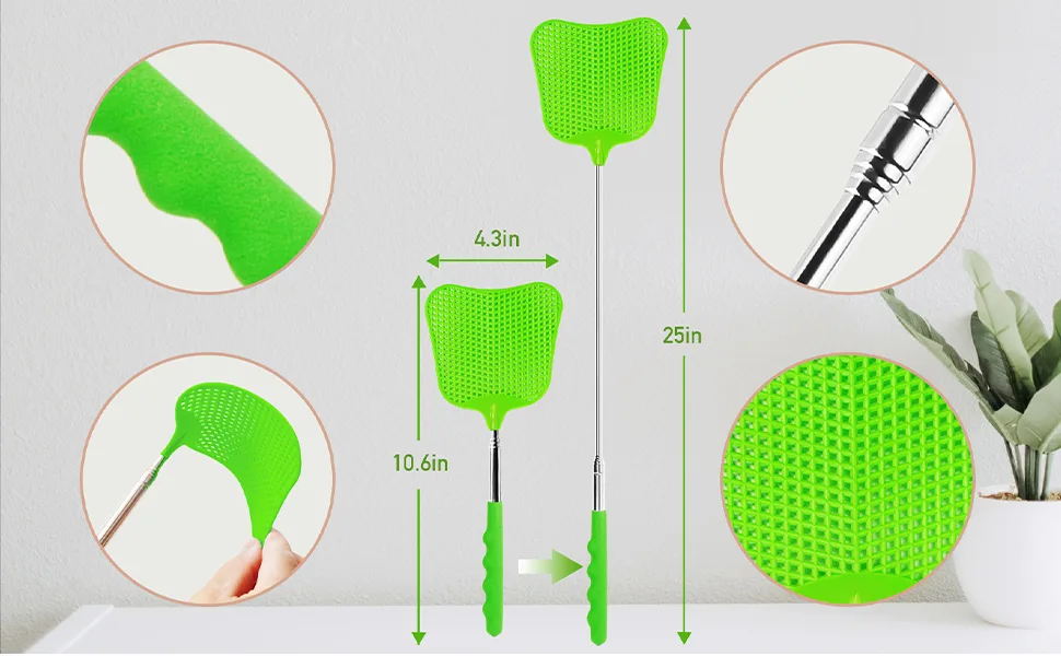 Wapodeai 3 pcs Fly Swatter Fly Swatter PlasticTelescopic Fly Swatters Large Bug Swatter That Work for Indoor and Outdoor. (Black Blue Green) - Fly Swatter