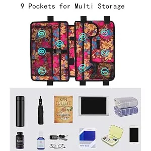Walker Bag-Double Sided Walker Pouch with 9 Pockets for Large Capacity Water Resistant Tote Folding Walker Basket Caddy Universal fit Walker rollator (Flower) - double side walker bag