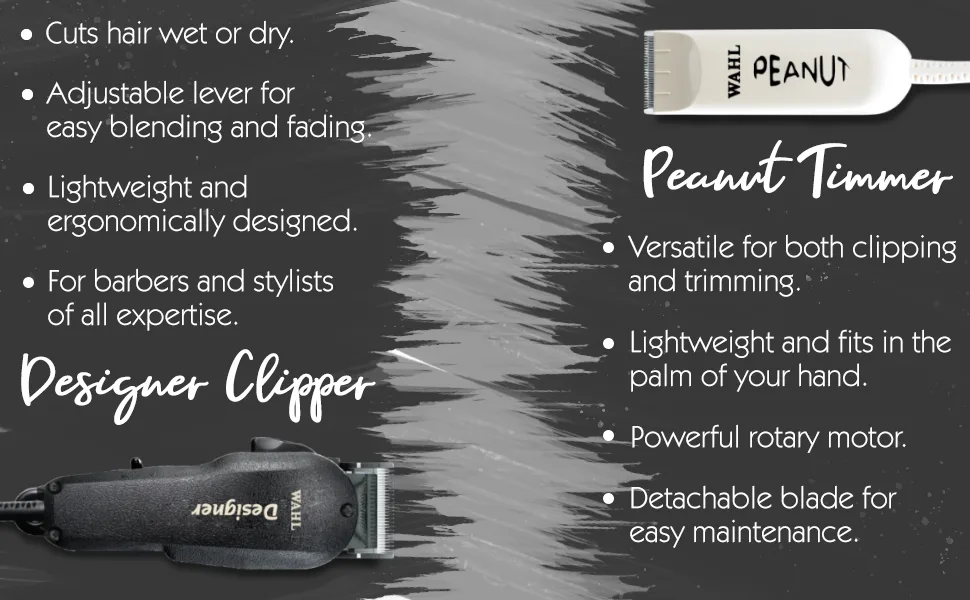 Wahl Professional - All-Star Combo with Designer Hair Clipper and Peanut Trimmer for Professional Barbers and Stylists - Model 8331 Black - all-star combo features