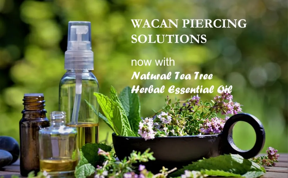 WACAN FAST-HEALING PIERCING TEA TREE SALINE SOLUTION ORGANIC ESSENTIAL OIL Natural Sea Salts and Vitamins Piercing Aftercare Solution (8 Ounce (Pack of 1)) - WACAN