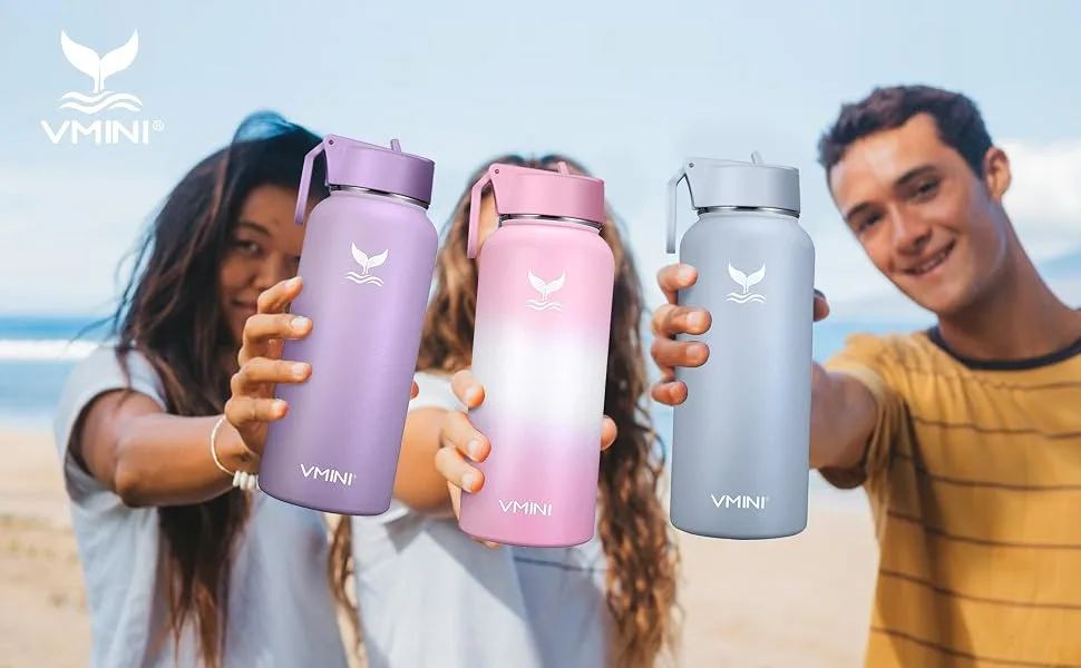 Vmini Straw Lid Compatible with Hydro Flask Wide Mouth Water Bottle and More Wide and Rotating Handle Straws and Brushes Black - Wide mouth lid