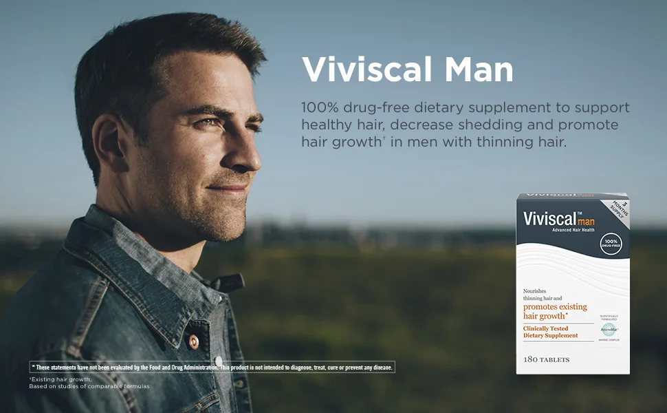 Viviscal Mens Hair Growth Supplements for Thicker Fuller Hair Clinically Proven with Proprietary Collagen Complex 180 Tablets - 3 Month Supply - Viviscal Man