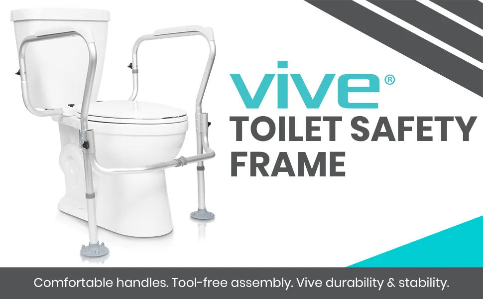 Vive Toilet Safety Rail Frame - Grab Bars for Bathroom - Fall Prevention - Adjustable Non Slip for Adults Seniors Elderly Disabled Handicapped - Padded Handle Support - Medical Device for Home Use - frame