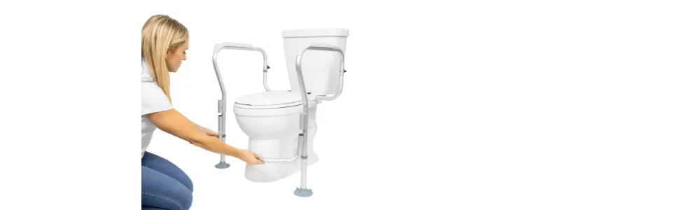 Vive Toilet Safety Rail Frame - Grab Bars for Bathroom - Fall Prevention - Adjustable Non Slip for Adults Seniors Elderly Disabled Handicapped - Padded Handle Support - Medical Device for Home Use - tools