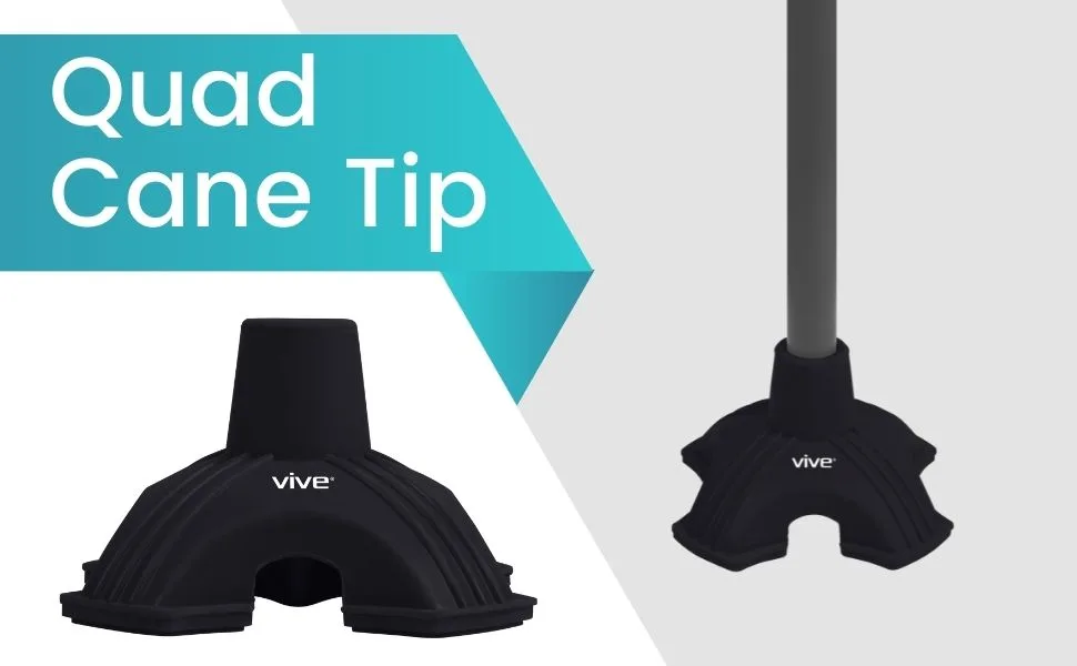 Vive Cane Tip - Quad Rubber Replacement Foot Pad for Walking Canes - Stable Four Point Self Standing Quadruple Tripod Stand for Cane - Universal 4 Leg Attachment for Walking Stick (Black) - Vive Cane Tip - Quad Rubber Replacement Foot Pad for Walking Canes Stable Four Point, Self Standing