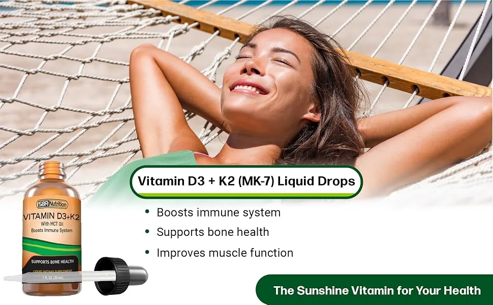 Vitamin D3  K2 (MK-7) Liquid Drops with MCT Oil Peppermint Flavor Helps Support Strong Bones and Healthy Heart 1 fl. oz. - VITAMIN d3 + k2