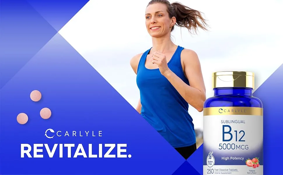 Vitamin B12 5000mcg  250 Fast Dissolve Tablets  Natural Berry Flavor  Vegetarian Non-GMO Gluten Free  by Carlyle - Carlyle Vitamin B12