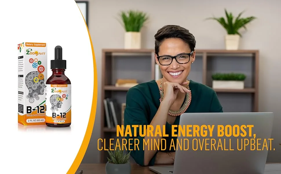 Vitamin B Complex Liquid Drops with Fast Absorption - Super B Liquid Complex Vitamins B2 B3 B5 B6  B12 - Natural Energy Boost Mental Focus  Healthy Immune System - Zoomavit Vitamin Supplements