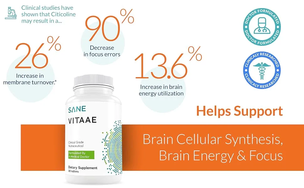 Vitaae Citicoline Brain Supplements for Memory Focus and Throat Phlegm Support - Nootropic Memory and Focus Supplement for Brain Health - adhd supplement for adults stonehenge health dynamic brain focus supplement