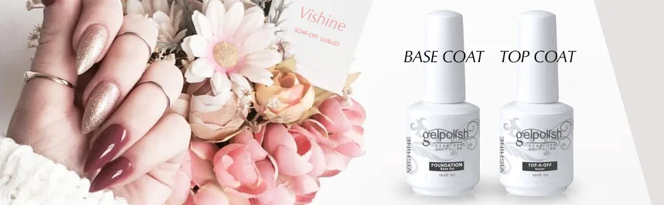 Vishine Long Lasting Soak Off Nail Polish Base  Top Coat Set Gel 15ml BT-15ml - BT-15ml