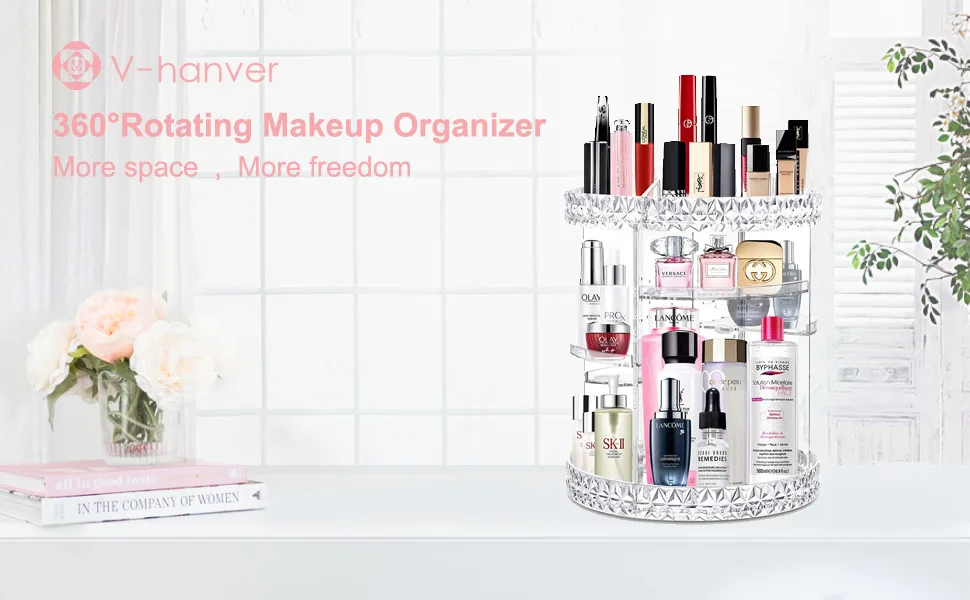 V-Hanver Rotating Makeup Organizer - Perfume Organizer Tray 7 Adjustable Layer Makeup Storage Organizer with 4 Holder Storage Rack Large Capacity Makeup Organizer Acrylic Cosmetic Display Case Clear - product information 2