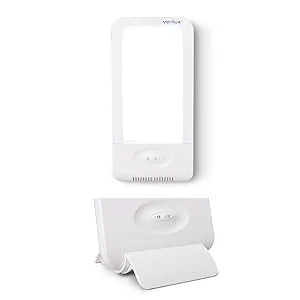Verilux HappyLight Full-Size - UV-Free Therapy Lamp Bright White Light with 10000 Lux Adjustable Brightness 2 Interchangeable Lenses Detachable Stand and Wall Mountable - Detachable Stand
