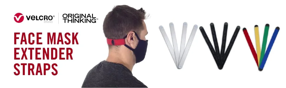 VELCRO Brand Face Mask Extender Straps 4pk Multi-Color 12 x 1 Comfortable and Adjustable Ear Savers VEL-30086-USA - VELCRO Brand Face Mask Extender Straps