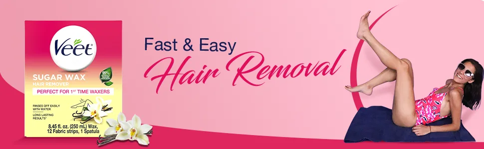 VEET Sugar Wax Hair Remover - Perfect for First Time Waxers - Contains 12 Fabric Strips  1 Spatula with a Temperature Indicator - product information 1