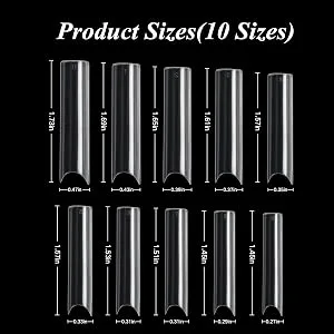 Vcedas Extra Long C Curve Nail Tips Half Cover 100PCS Extra Long Straight Square Tips for Acrylic Nails with Box 100PCS C Curve Half Cover - sizes