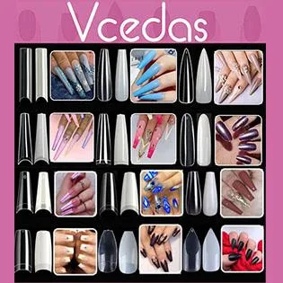 Vcedas Extra Long C Curve Nail Tips Half Cover 100PCS Extra Long Straight Square Tips for Acrylic Nails with Box 100PCS C Curve Half Cover - Vcedas Nail Tips