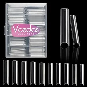 Vcedas Extra Long C Curve Nail Tips Half Cover 100PCS Extra Long Straight Square Tips for Acrylic Nails with Box 100PCS C Curve Half Cover - XXL half cover tips