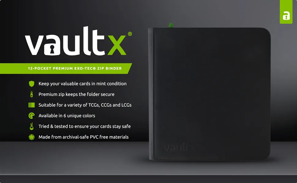 Vault X Premium Exo-Tec Zip Binder - 12 Pocket Trading Card Album Folder - 480 Side Loading Pocket Binder for TCG Black - Vault X Premium eXo-Tec Zip Binder 12 Pocket
