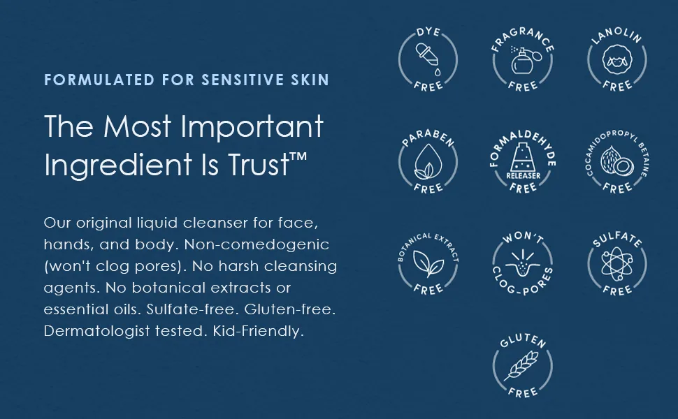 Vanicream Liquid Cleanser - 8 fl oz  Unscented Gluten-Free Formula for Sensitive Skin 8 Fl Oz (Pack of 1) - Most Important Ingredient
