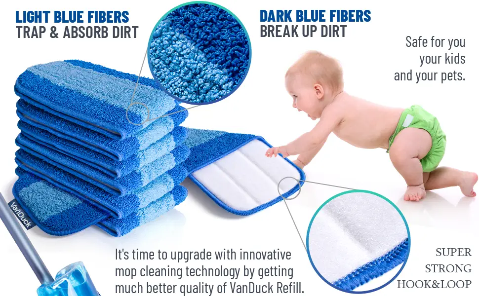 VanDuck Microfiber Cleaning Pads Compatible with Bona Mop (3 Pack) - Microfiber Mop Pads for Hardwood Floor for 18 Inch Mop Blue 3 Count (Pack of 1) - Mop Pads for hardwood floor