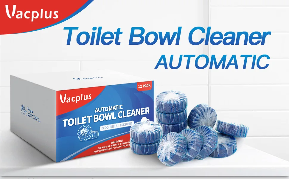 Vacplus Automatic Toilet Bowl Cleaner Tablets, Bathroom Toilet Tank Cleaner (12 PACK), VA-T165 12 Count (Pack of 1) - Vacplus Toilet Bowl Cleaner Tablets
