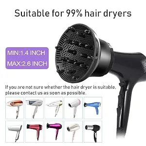 UUCOLOR Universal Hair Diffuser Suitable for 1.4 in to 2.6 in Adjustable Hair Dryer Diffuser Nozzle for Curly or Wavy Hair Styling Black - product information 10