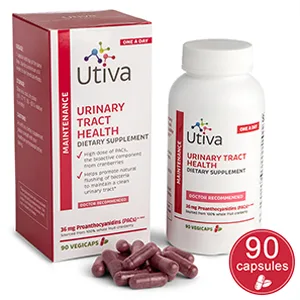 UTIVA UTI Test Strips: Urinary Tract Infection Home Test Strips. UTI Detection. Clinically Accurate. Tests Leukocytes and Nitrite. 3 Individually Packaged Tests. Made by Szio - Utiva 36mg PAC proanthocyanidin UTI treatment prevention cranberry pill extract