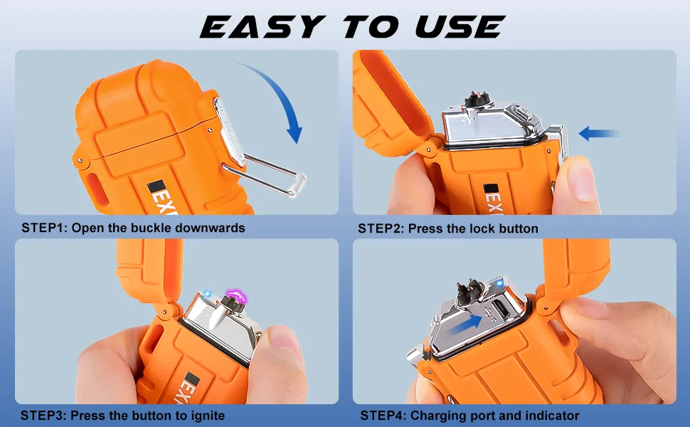 USB Rechargeable LighterWindproof Arc Lighter WaterproofFlameless Electric LighterDual Arc Plasma Lighter with Emergency Whistle for Outdoor AdventureSurvival TacticalCamping Gadgets (Orange) - outdoor lighter
