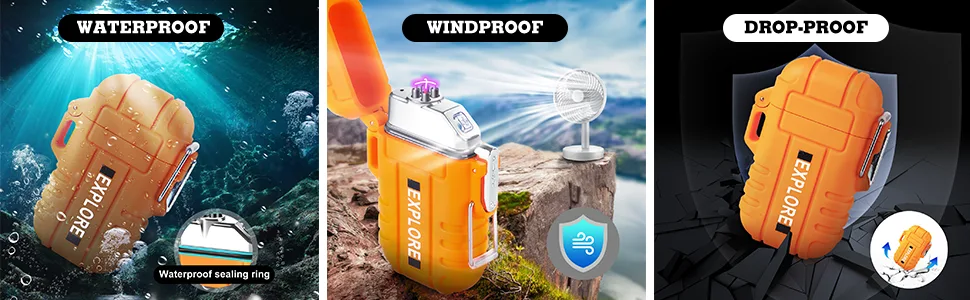 USB Rechargeable LighterWindproof Arc Lighter WaterproofFlameless Electric LighterDual Arc Plasma Lighter with Emergency Whistle for Outdoor AdventureSurvival TacticalCamping Gadgets (Orange) - usb lighter