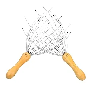 USAGA 20 Fingers Head Massager Head Scratcher Scalp Massager for Head Body Relaxing Wood Handle - head massager