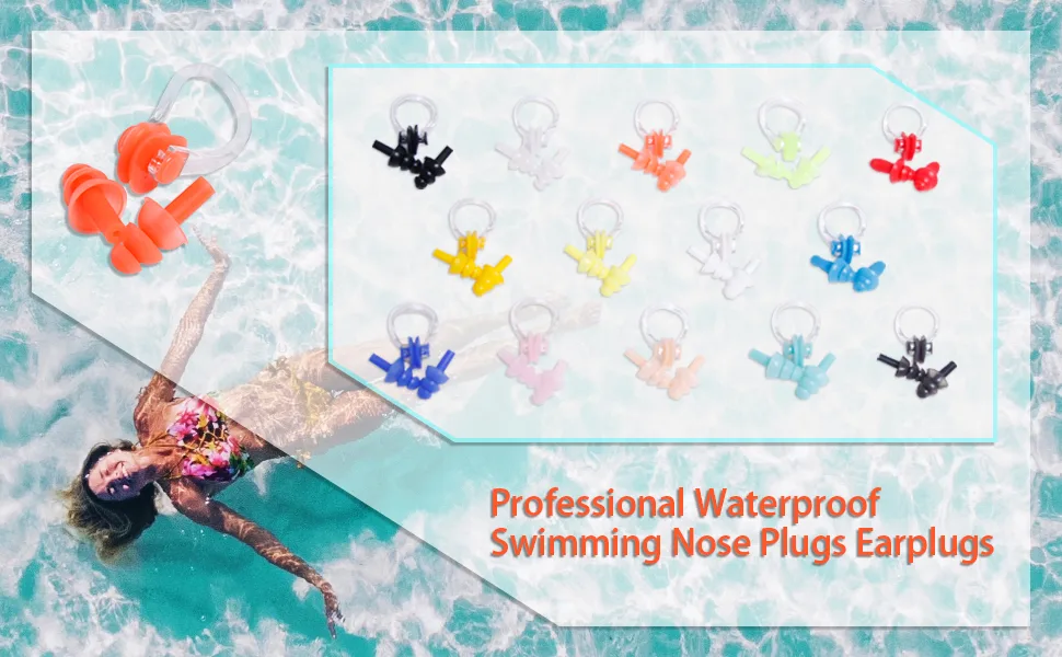 UPINS 14 Sets Silicone Nose Clips Waterproof Swimming Nose Plugs Earplugs for Adults Kids Ear Nose Protector - nose clip