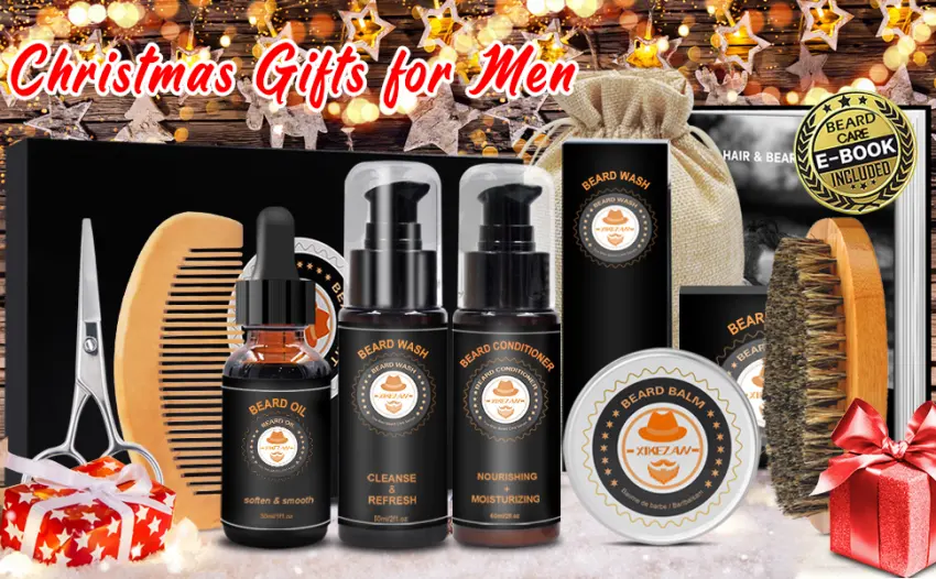 Upgraded Beard Grooming Kit wBeard ConditionerBeard OilBeard BalmBeard BrushBeard ShampooWashBeard CombBeard ScissorsStorage BagBeard E-BookBeard Growth Care Gifts for Men Pleasant - gifts for men