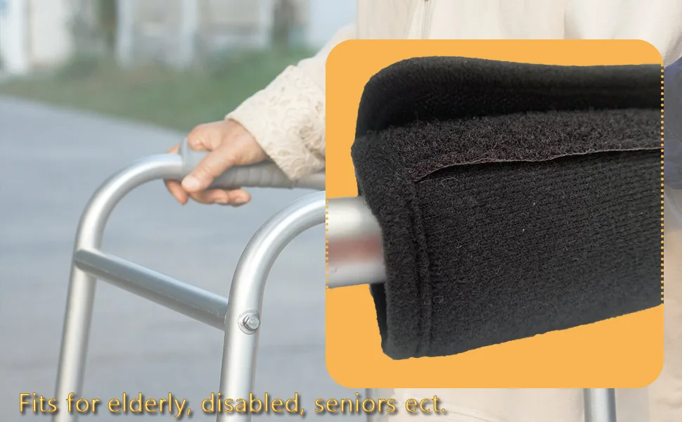 Universal Walker Padded Hand Grip Covers Premium Medical Soft Cushion Memory Foam Core Padding Wicking Comfort Washable Black - Cushion Rollator Crutch Mobility Aid