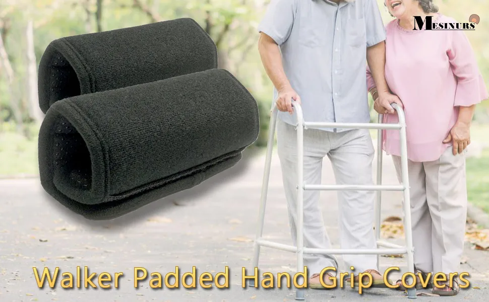 Universal Walker Padded Hand Grip Covers Premium Medical Soft Cushion Memory Foam Core Padding Wicking Comfort Washable Black - Universal walker hand grip pad cover