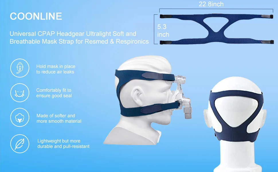 Universal Headgear Full Mask Replace Part CPAP Ventilator Headband (Without Mask) (Blue) - CPAP Headgear Mask Strap