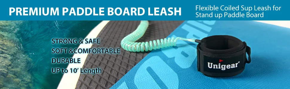 Unigear Premium SUP Leash 10 Coiled Stand Up Paddle Board Surfboard Leash Stay on Board with Waterproof Phone CaseWallet Sky Blue - premium paddle board leash