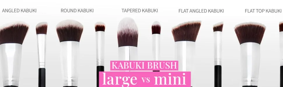 Under Eye Concealer Brush - Beauty Junkees Mini Flat Top Kabuki with Synthetic Bristles for Concealing Blending Setting Buffing with Powder Liquid Cream Cosmetics Vegan Makeup Brushes - Kabuki Brush: large vs mini sizes